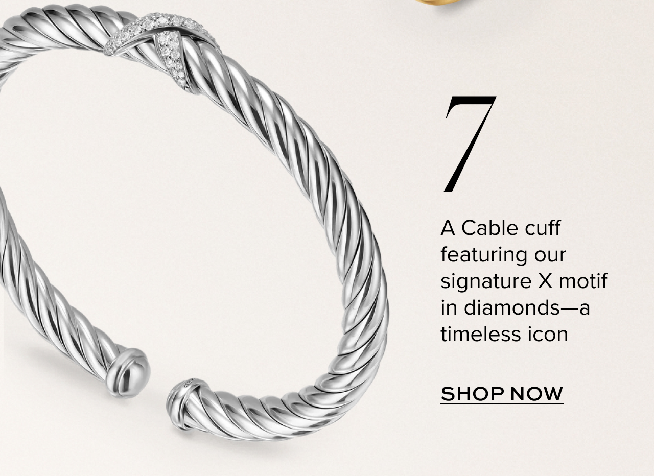 A Cable cuff featuring our signature X motif in diamonds -- a timeless icon. Shop now.
