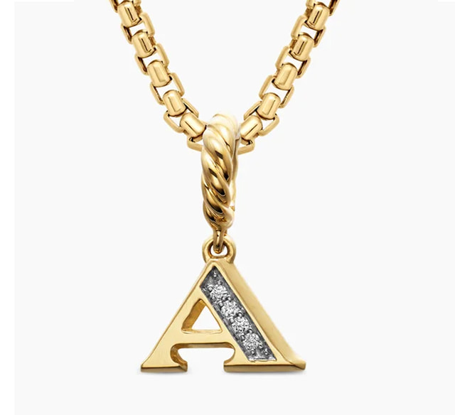 Pavé Initial Pendant 18K Yellow Gold with Diamond A