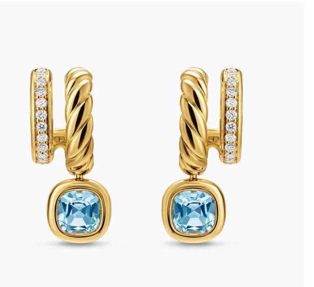 DY Mercer® Color Two Row Drop Earrings 18K Yellow Gold with Sky Blue Topaz and Diamonds, 19.5mm