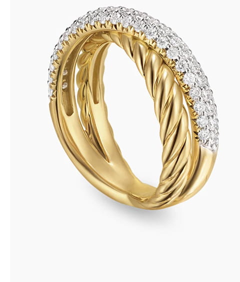 Crossover Two Row Ring 18K Yellow Gold with Diamonds, 7.4mm