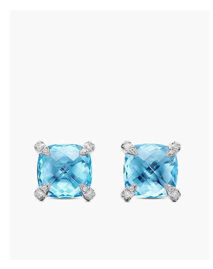 Petite Chatelaine® Stud Earrings Sterling Silver with Blue Topaz and Diamonds, 6mm