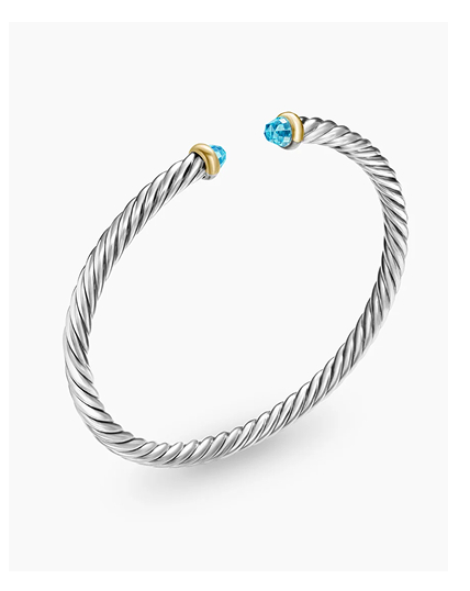 Cable Flex® Bracelet Sterling Silver with 14K Yellow Gold and Blue Topaz, 4mm