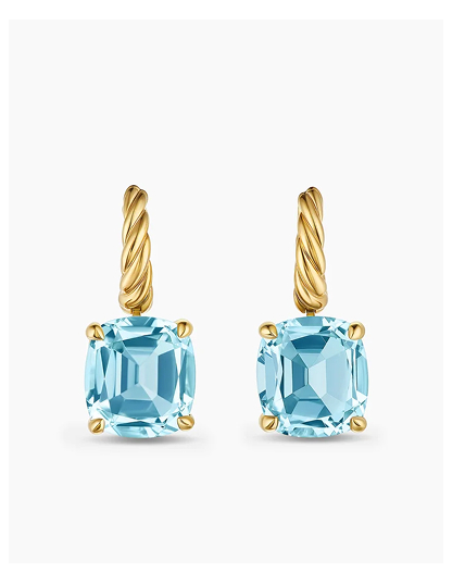 Marbella Drop Earrings 18K Yellow Gold with Sky Blue Topaz, 11mm