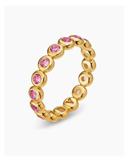 Bezel Set Band Ring 18K Yellow Gold with Pink Tourmalines, 4mm