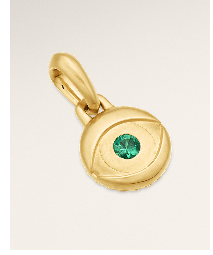 Evil Eye Amulet18K Yellow Gold with Emerald, 14.5mm