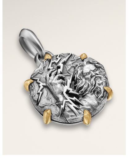 Zeus AmuletSterling Silver with 18K Yellow Gold, 26.4mm