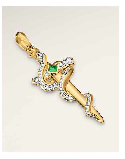 Ouroboros Snake Amulet18K Yellow Gold with Emerald and Diamonds, 48mm