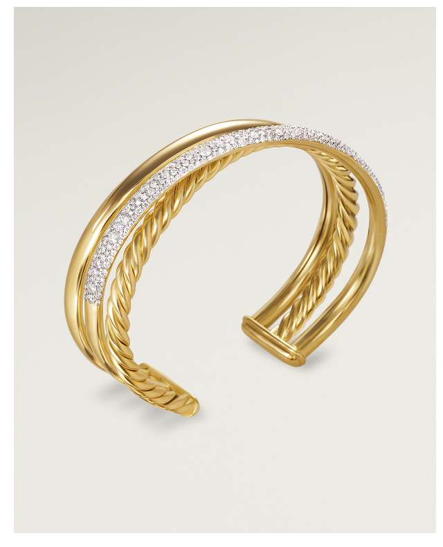 Pavé Crossover Three Row Cuff Bracelet 18K Yellow Gold with Diamonds, 20mm