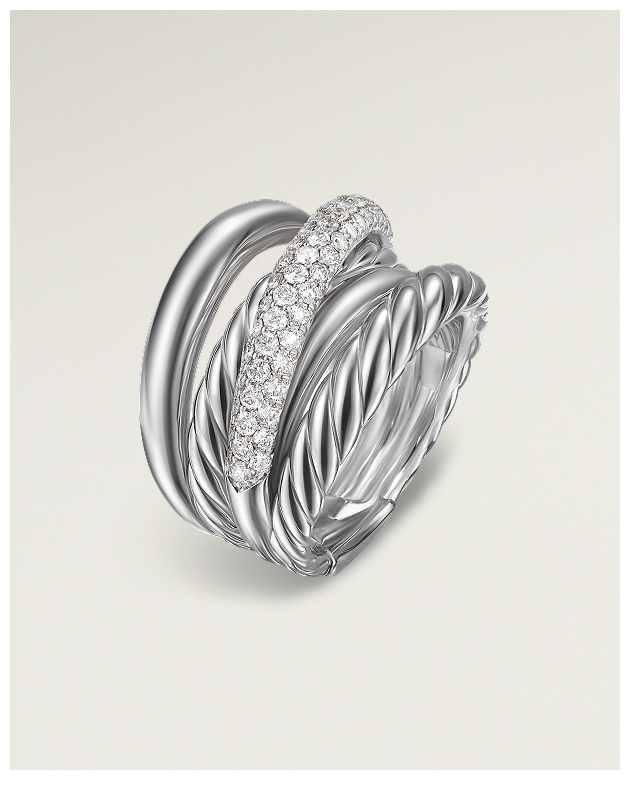 Crossover Five Row Ring Sterling Silver with Diamonds, 17.5mm