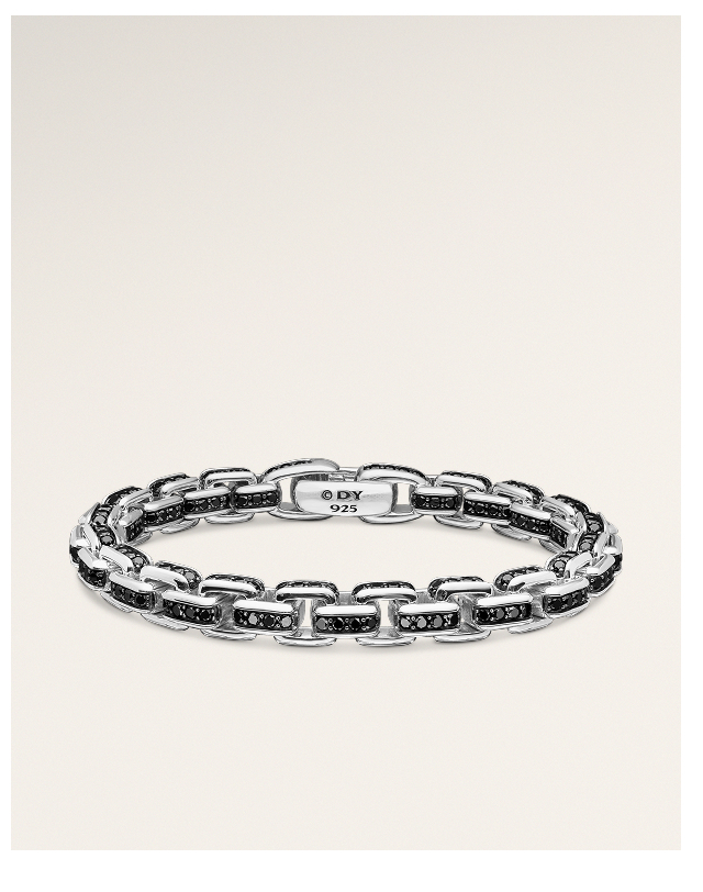 Box Chain BraceletSterling Silver with Black Diamonds, 7.3mm
