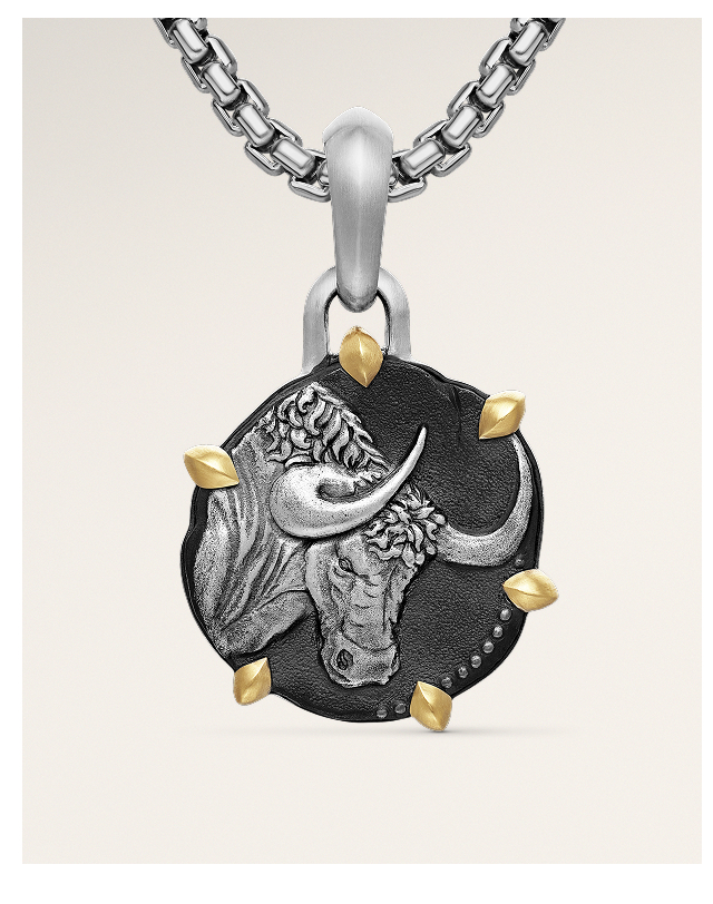 Taurus AmuletSterling Silver with 18K Yellow Gold, 23mm