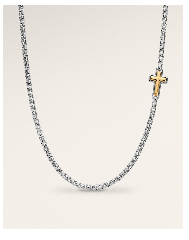 Cross Station NecklaceSterling Silver with 14K Yellow Gold, 3.6mm