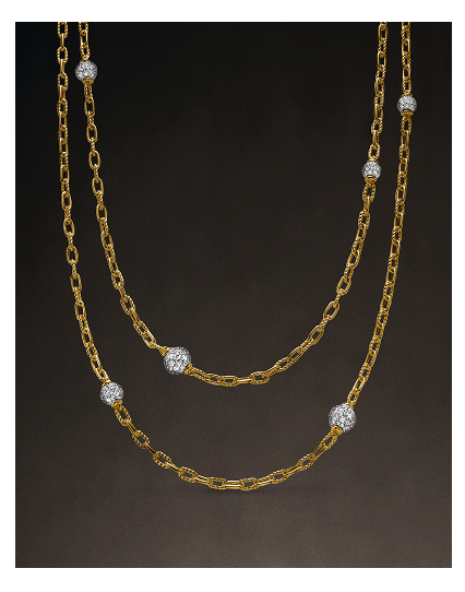 DY Madison® Pavé Bead Station Necklace18K Yellow Gold with Diamonds, 3mm