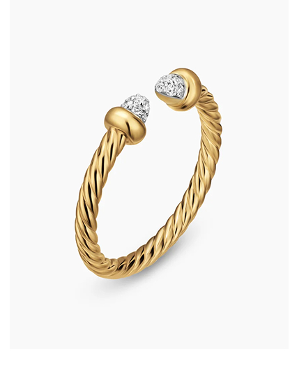 Micro Cablespira® Flex Open Ring18K Yellow Gold with Pavé Diamond Domes, 2.5mm