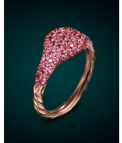 Petite Pavé Pinky Ring18K Rose Gold with Pink Sapphires, 7mm