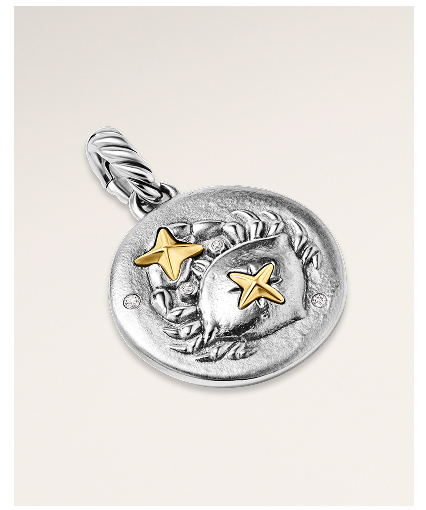 Cancer AmuletSterling Silver with 18K Yellow Gold and Diamonds, 19mm