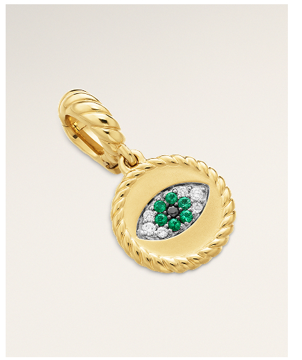 Evil Eye Amulet18K Yellow Gold with Pavé Emeralds and Diamonds, 11mm