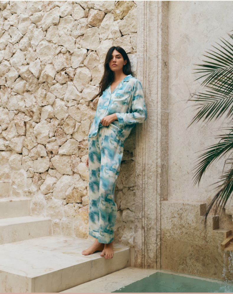 Inez Washable Silk Printed Long PJ Set