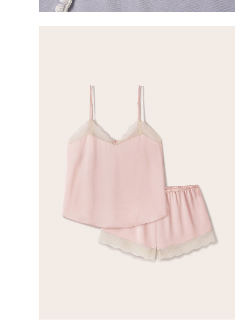 Washable Silk Lace Cami & Short Set Pale Pink/Champagne