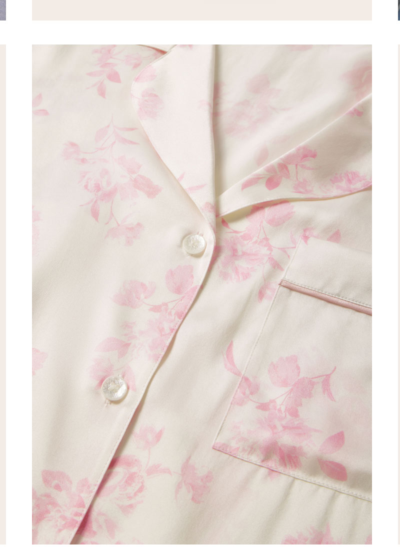 Inez Washable Silk Printed Long PJ Set Rose Garden Cameo Pink/Pale Pink