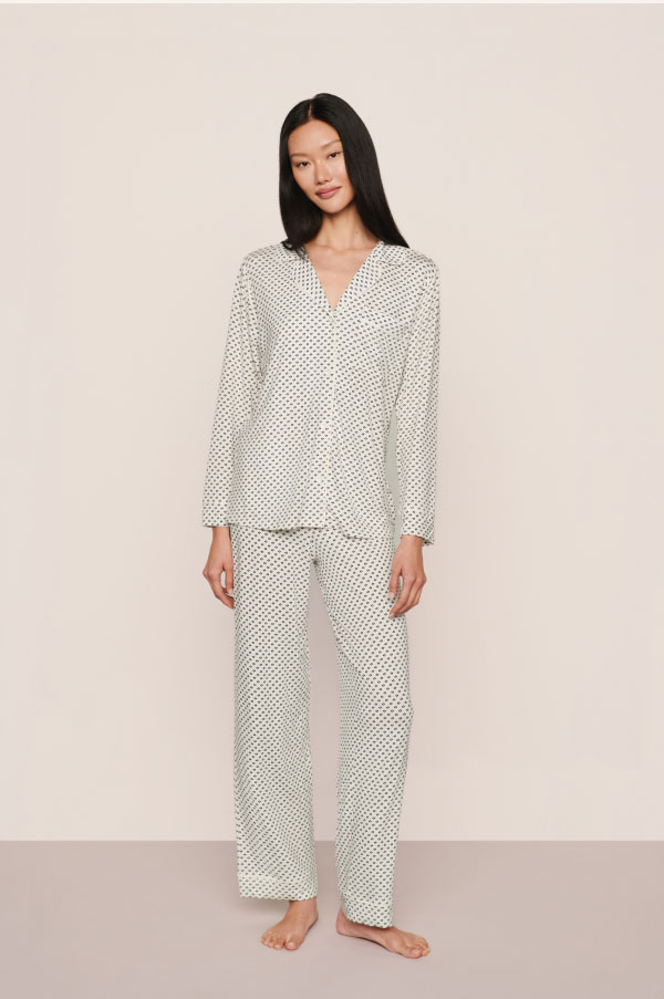 Gisele Printed TENCEL™ Modal Long PJ Set - Tide Dot Ivory/Ivory