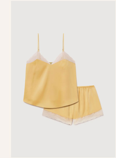 Washable Silk Lace Cami & Short Set Sunbeam/Champagne