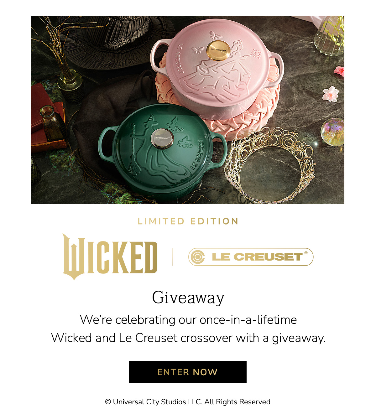 Wicked | Le Creuset Giveaway: We’re celebrating our once-in-a-lifetime Wicked and Le Creuset crossover with a giveaway. ENTER NOW