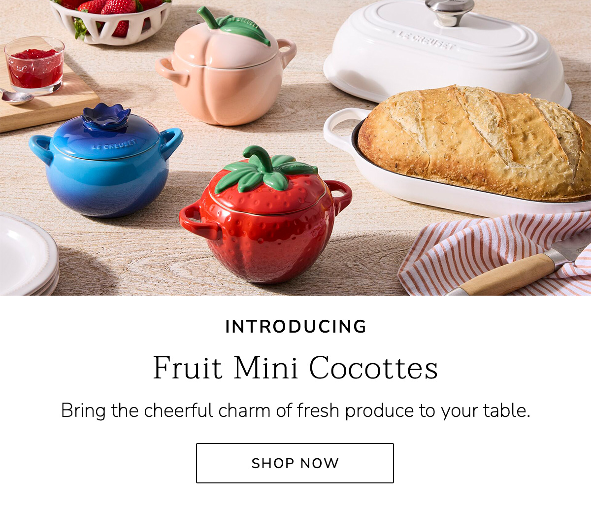INTRODUCING Fruit Mini Cocottes: Bring the cheerful charm of fresh produce to your table. SHOP NOW