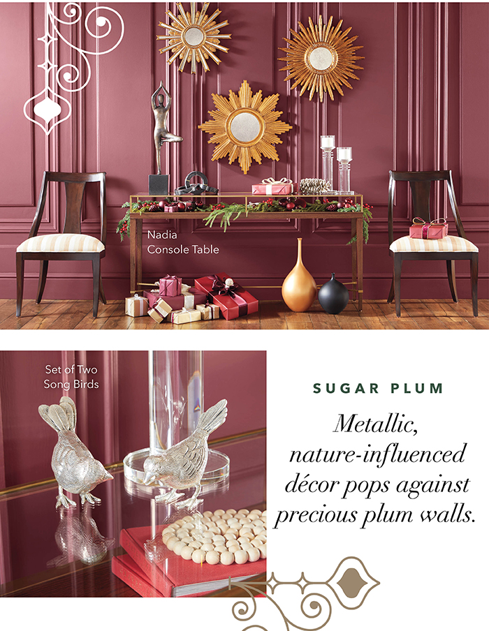 Sugar Plums: Metallic, nature-influenced décor