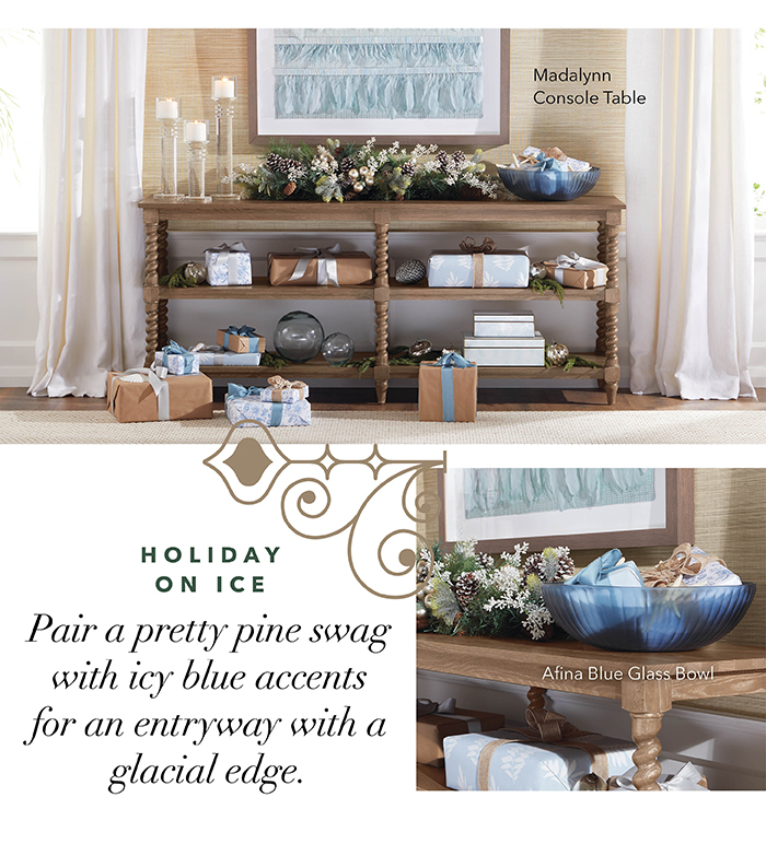 Holiday on Ice: Pair a pretty pine swag with icy blue accents