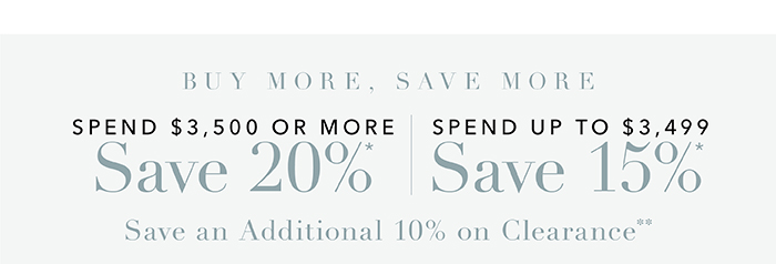 Spend $3,500 or more save 20%* | Spend up to $3,499 save 15%*