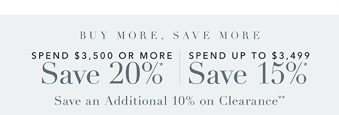 Spend $3,500 or more save 20%* | Spend up to $3,499 save 15%*