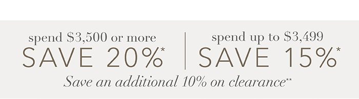 Spend $3,500 or more save 20%* | Spend up to $3,499 save 15%*
