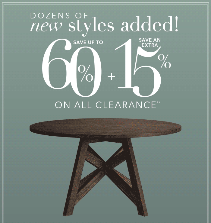 New stlyes added | Save an extra 15% on all clearance.**
