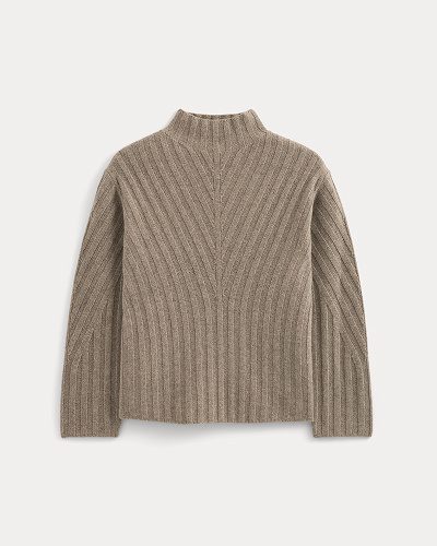 Image | Funnel-Neck Sweater in Wool Cashmere | Light Heathered Taupe 