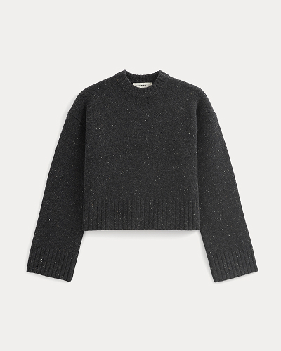 Image | Cropped Boxy Crew in Luxe Merino | Heathered Black Donegal