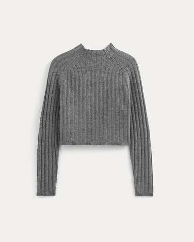 Image | Funnel-Neck Cropped Sweater in Wool Cashmere | Heather Charcoal