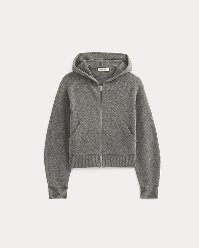 Image | Full-Zip Hoodie in Wool Cashmere | Heather Charcoal 