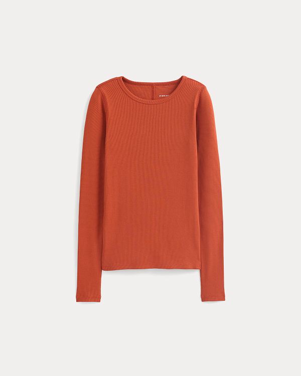 Image | The Luxe Rib Long-Sleeve Crew | Rust
