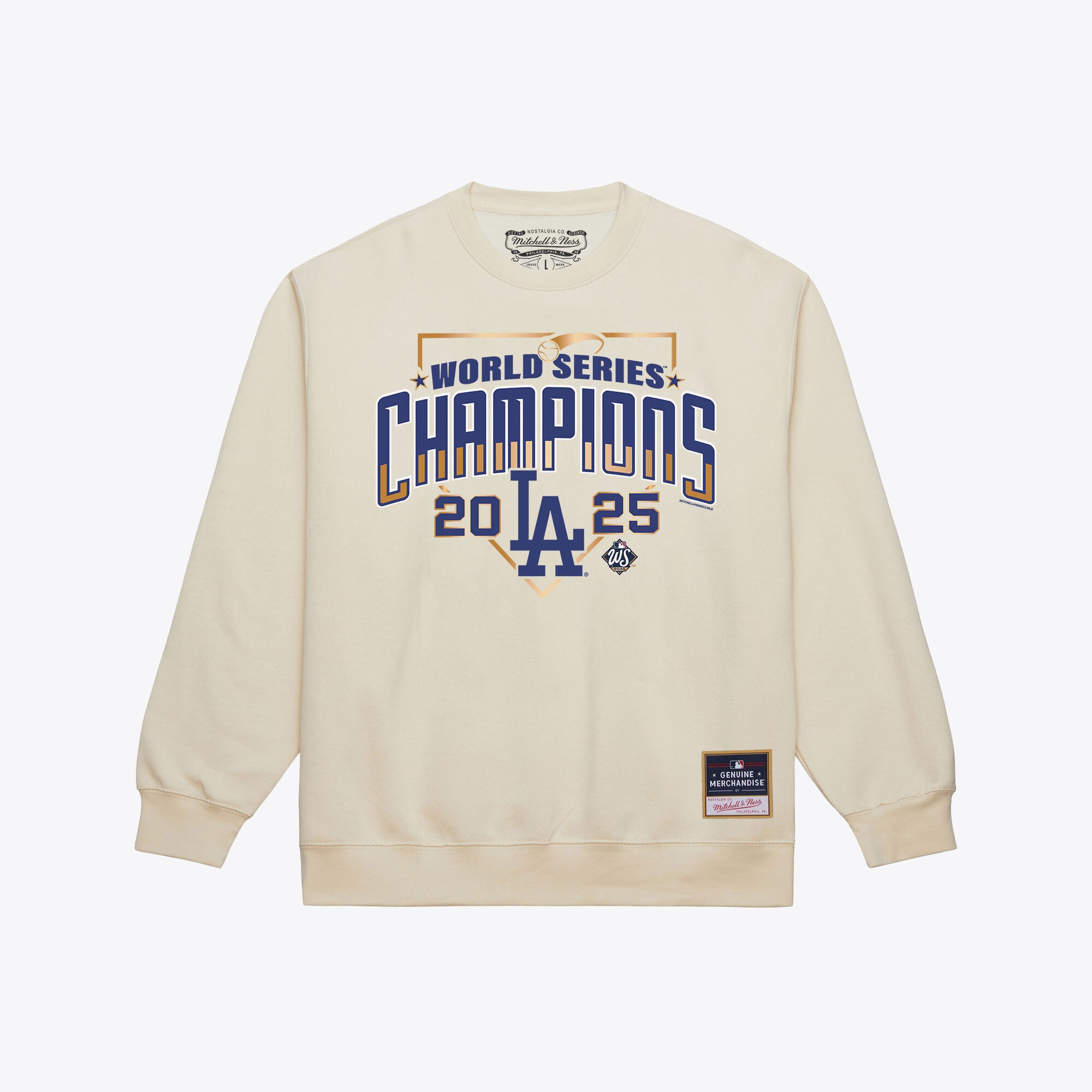 Men's Mitchell & Ness Cream Los Angeles Dodgers 2025 World Series Champions Sweatshirt