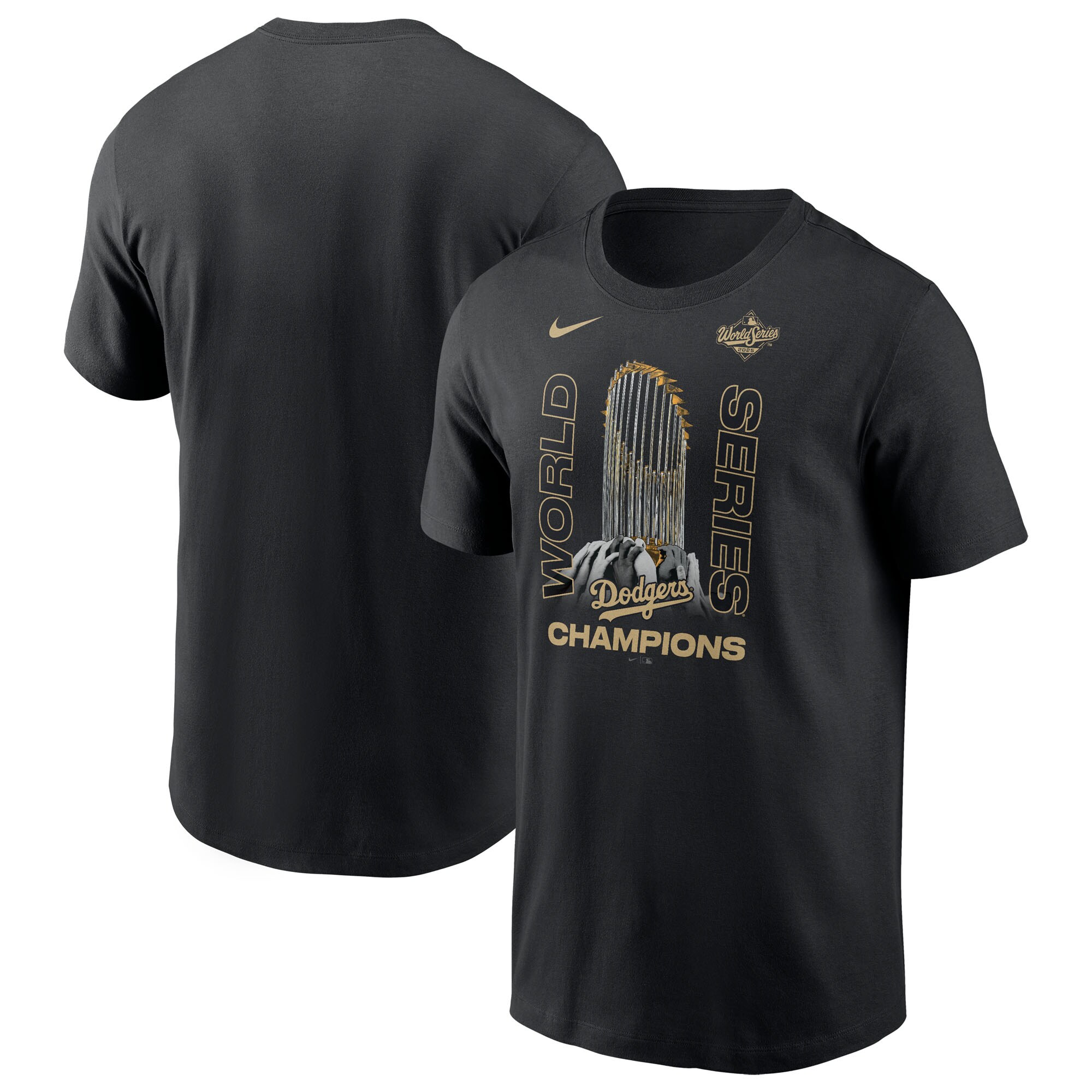 Men's Nike Black Los Angeles Dodgers 2025 World Series Champions Raise The Trophy T-Shirt
