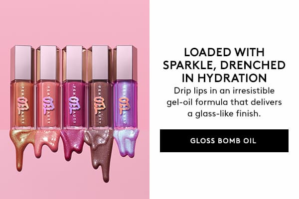 LOADED WITH SPARKLE, DRENCHED IN HYDRATION | Drip lips in an irresistible gel-oil formula that delivers a glass-like finish. | GLOSS BOMB OIL