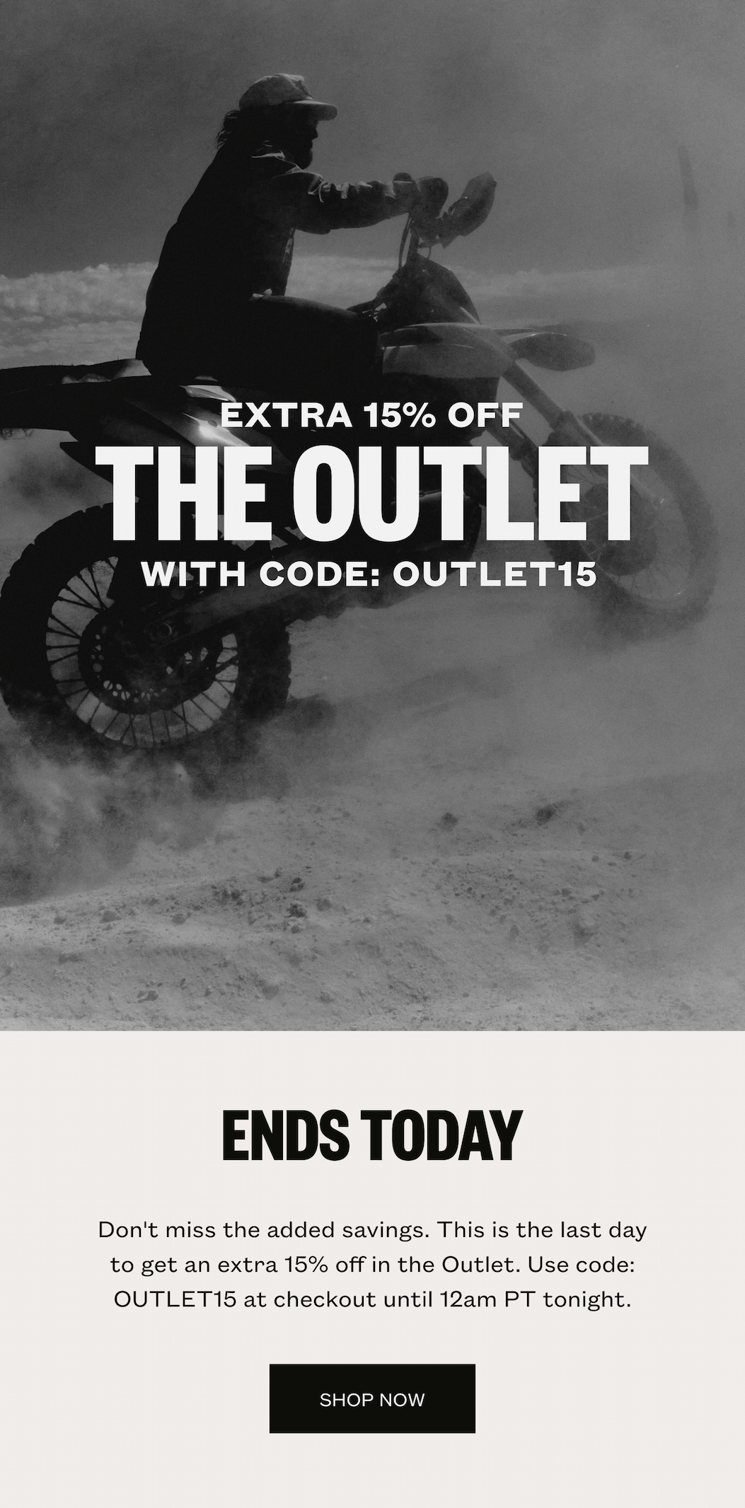15% Off Outlet Ends Today