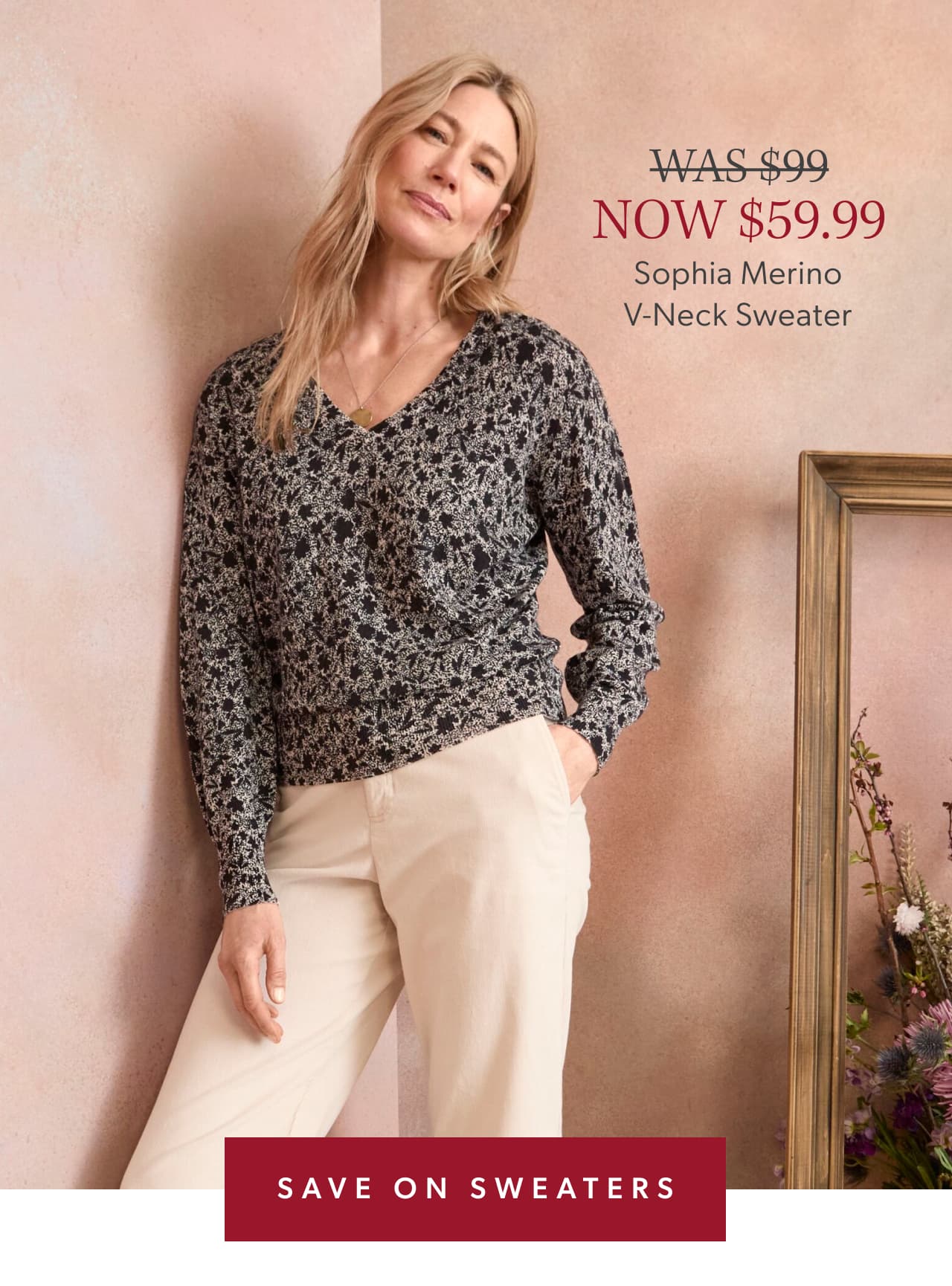 WAS $99 NOW $59.99 Sophia Merino V-Neck Sweater. Save on sweaters.