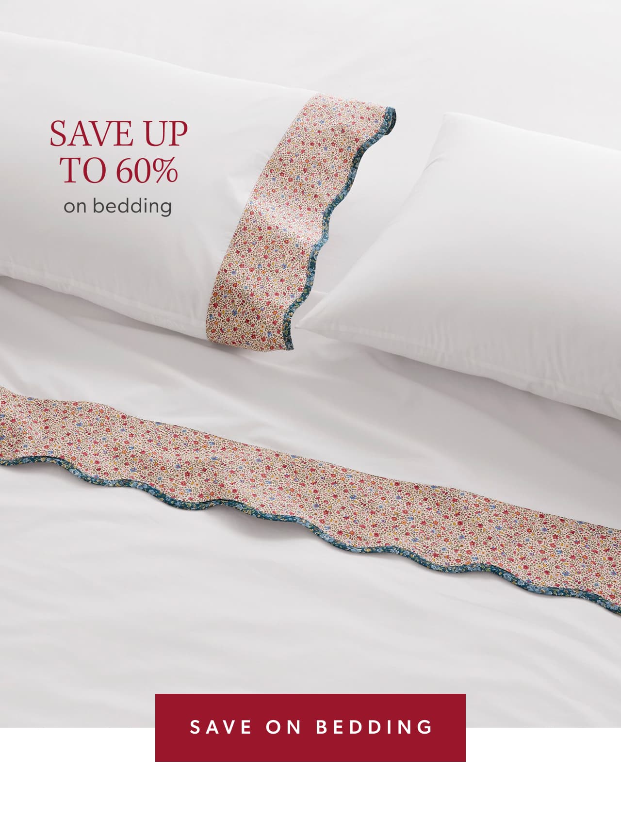 Save up to 60% on bedding. Save on bedding.