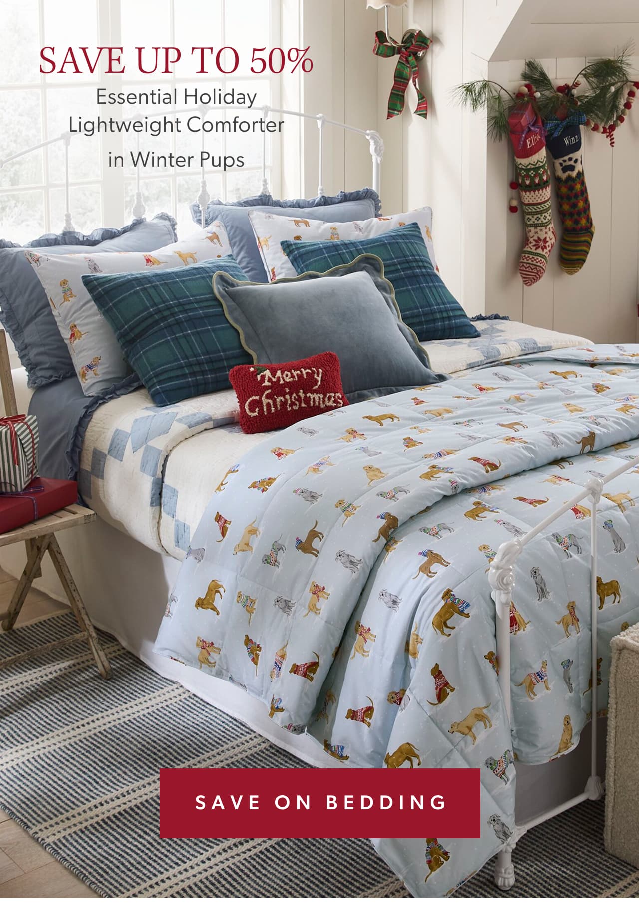 Save up to 50%. Essential Holiday Lightweight Comforter in Winter Pups. Save on bedding. 