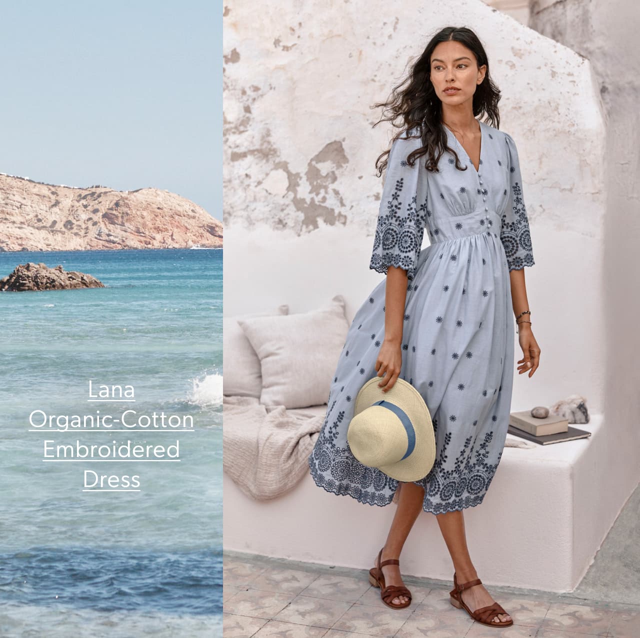 Lana Organic-Cotton Embroidered Dress