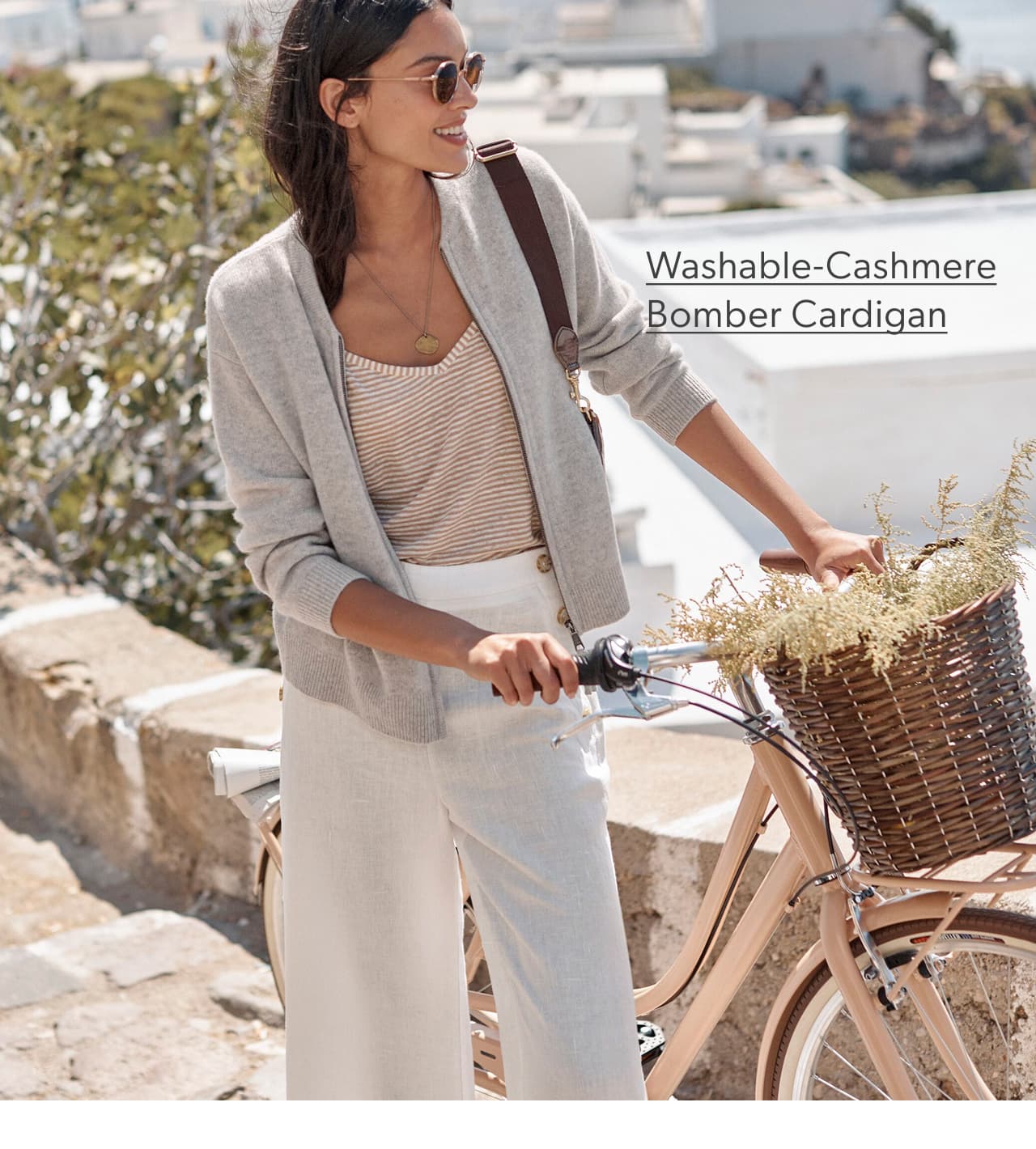 Washable-Cashmere Bomber Cardigan