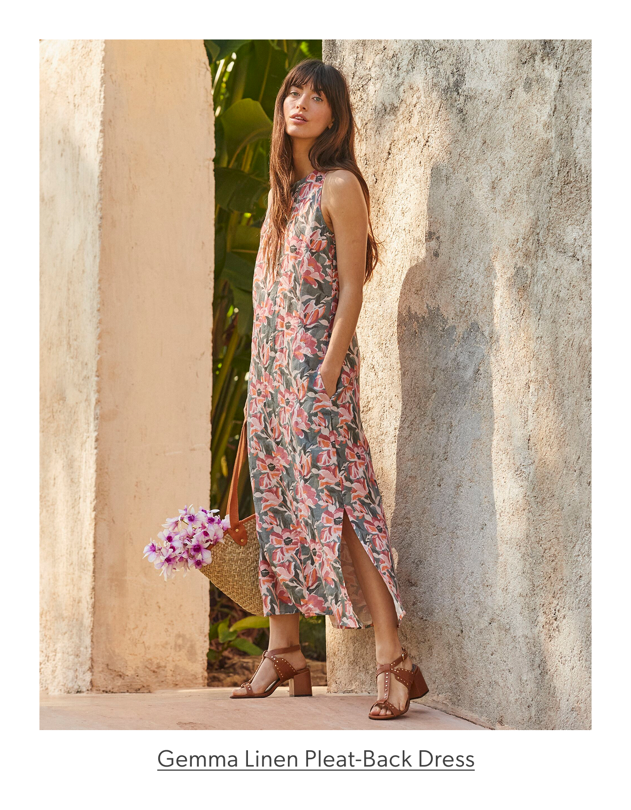 Gemma Linen Pleat-Back Dress