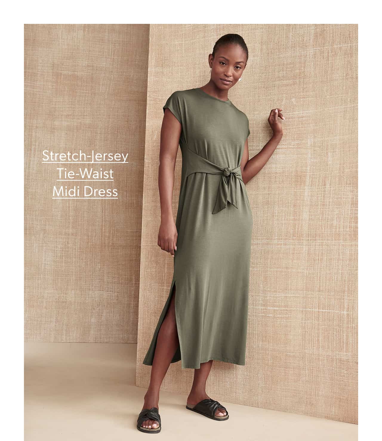 Stretch-Jersey Tie-Waist Midi Dress